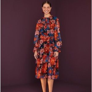 NWT FARM RIO Garden Navy Garden Midi Viscose Size L
